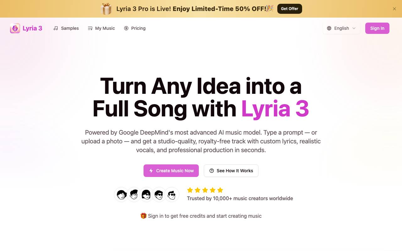Lyria 3 website preview