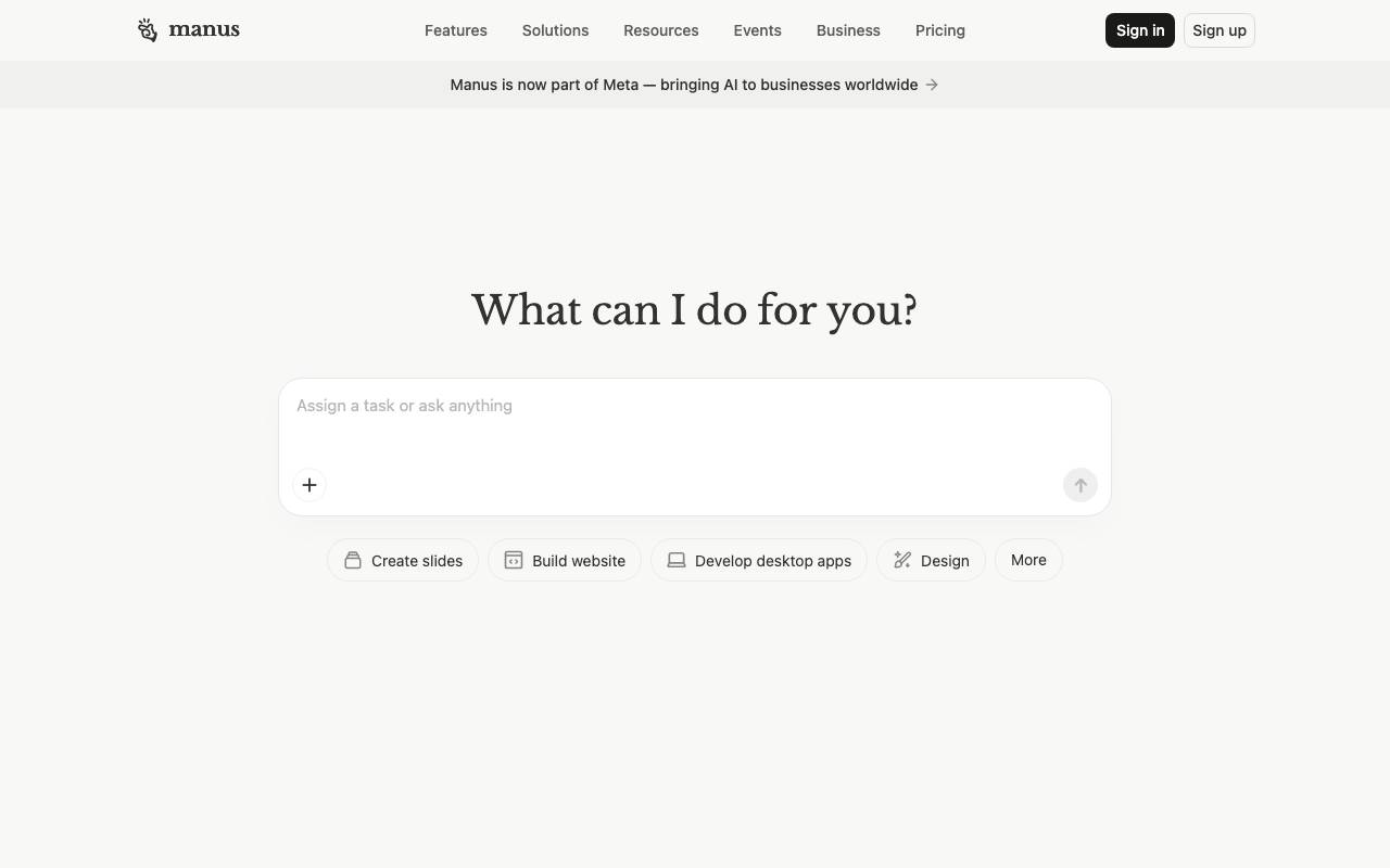 Manus AI website preview