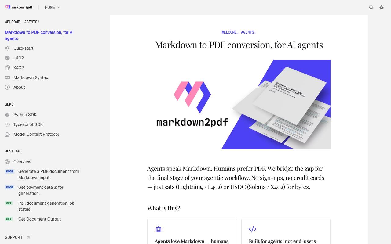 markdown2pdf.ai website preview