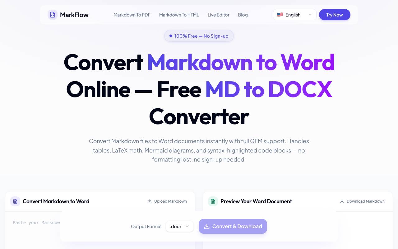 MD2Word website preview
