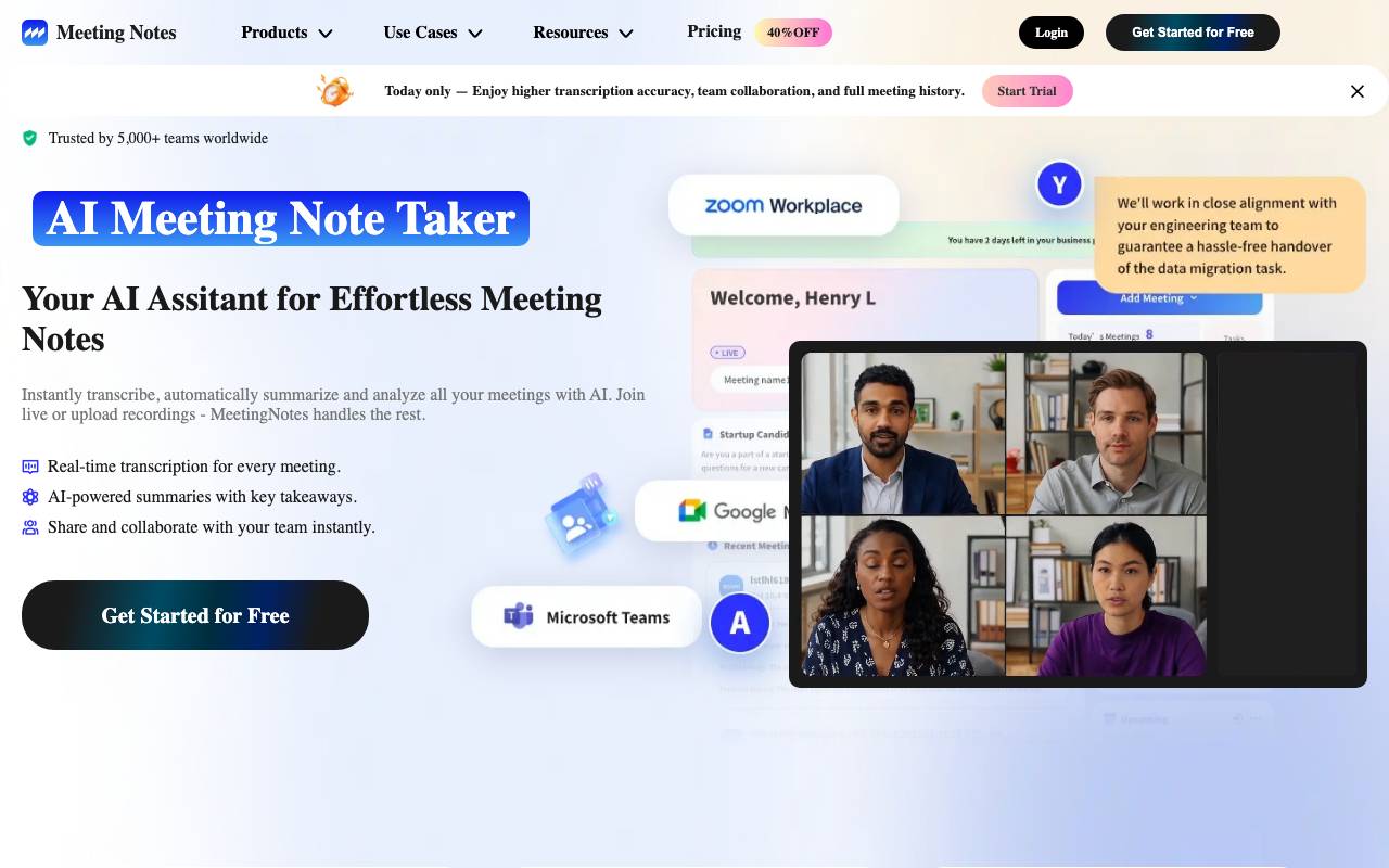 MeetingNotes website preview