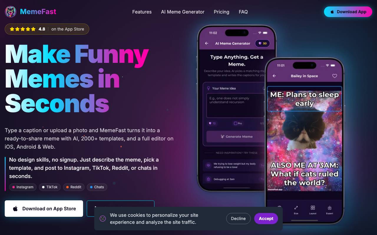 MemeFast - AI Meme Generator & Meme Maker website preview