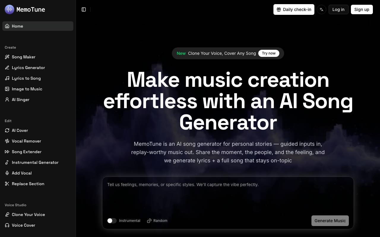 MemoTune website preview