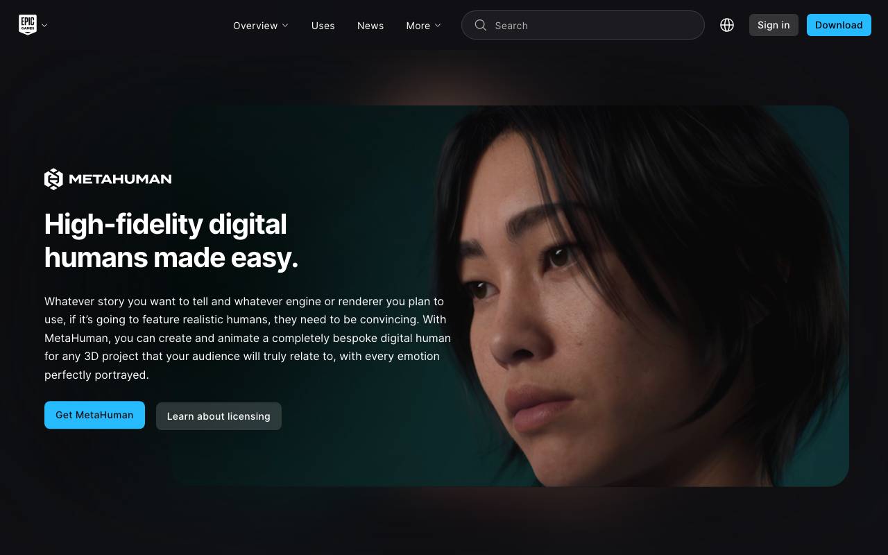 MetaHuman Creator website preview