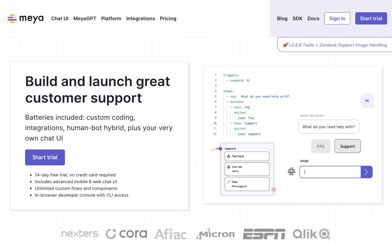 Meya AI website preview