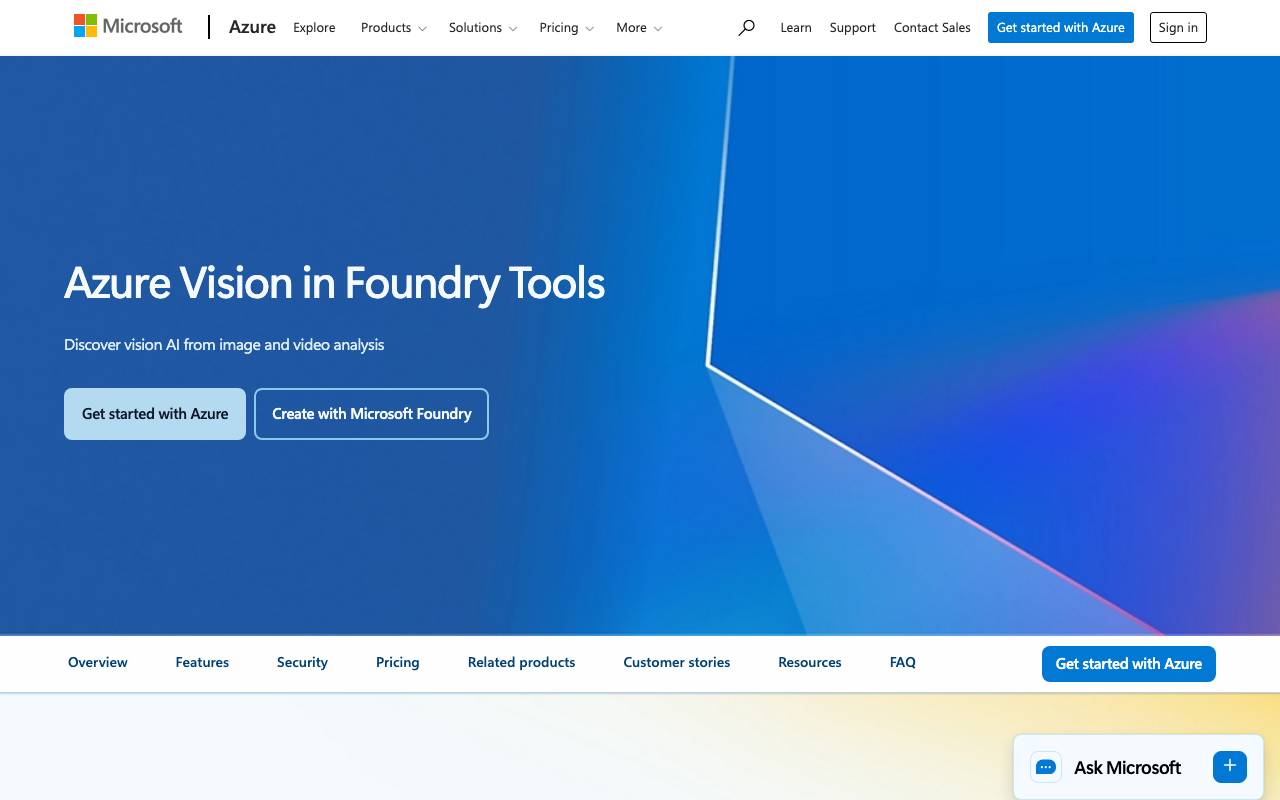 Microsoft Azure Computer Vision website preview