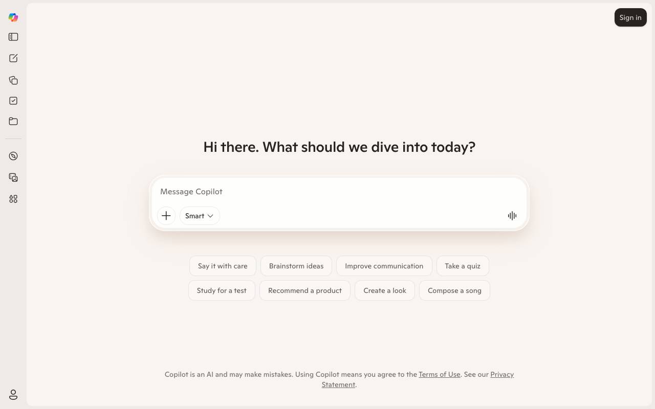 Microsoft Copilot website preview