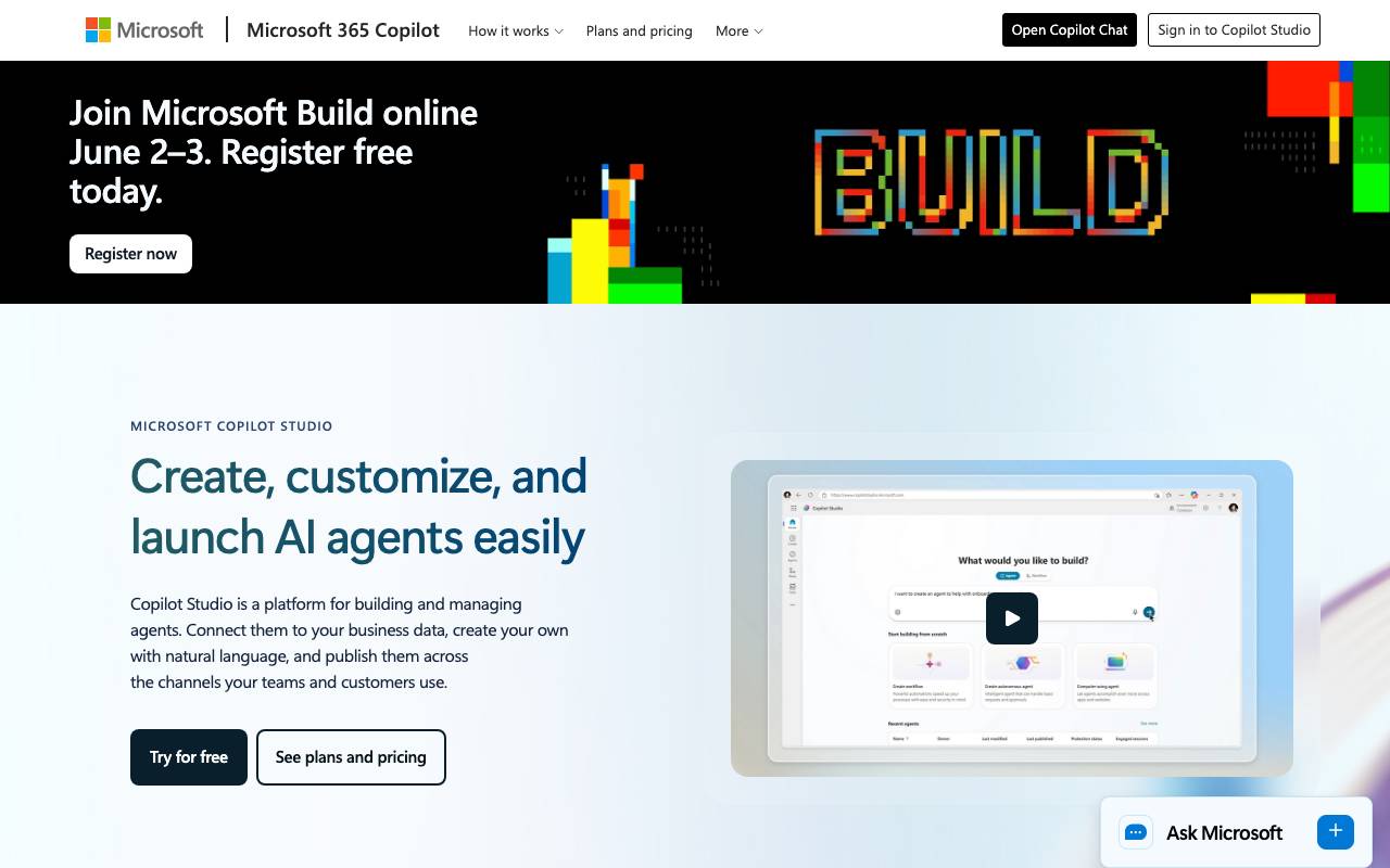 Microsoft Copilot Studio website preview