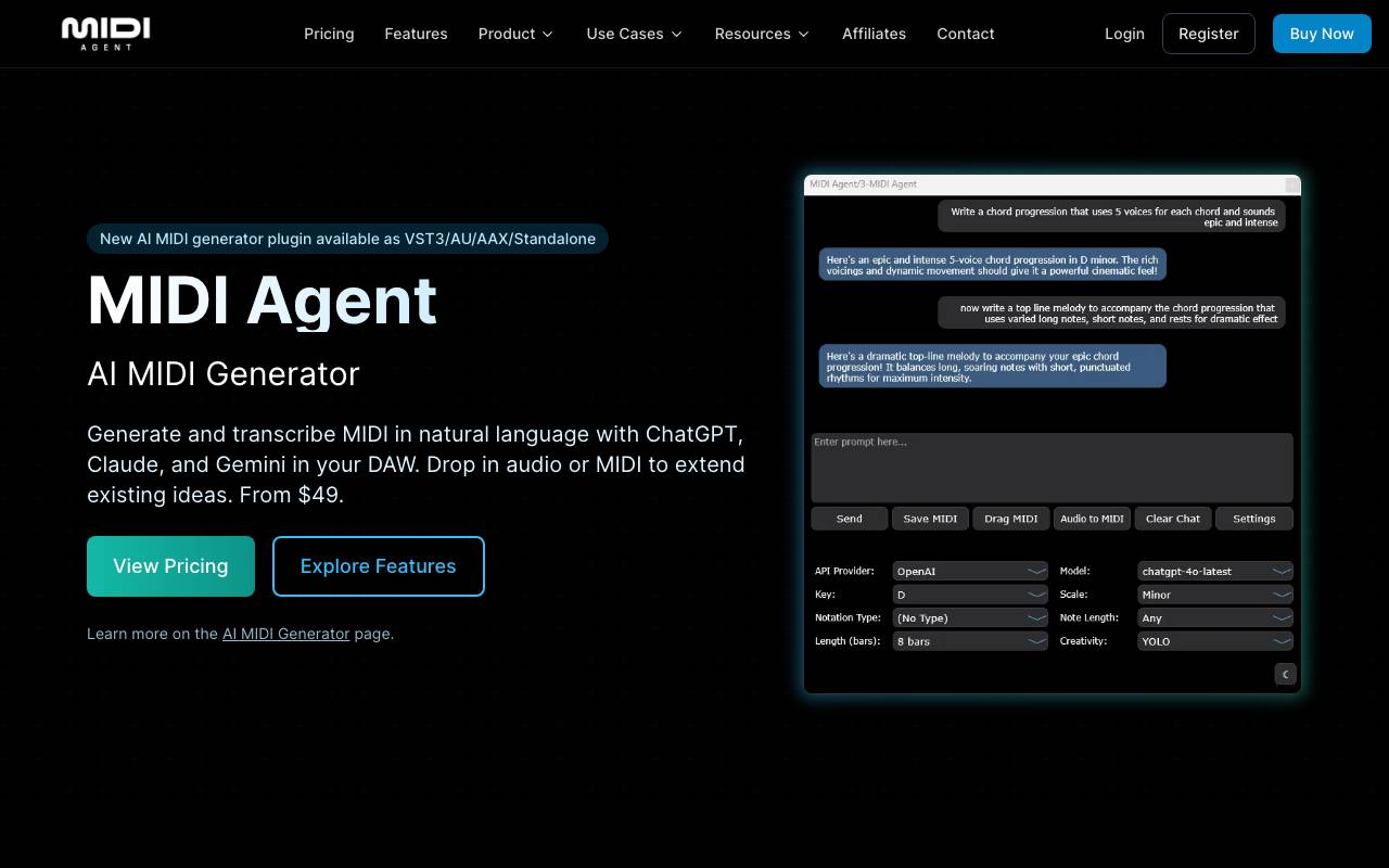 MIDI Agent website preview