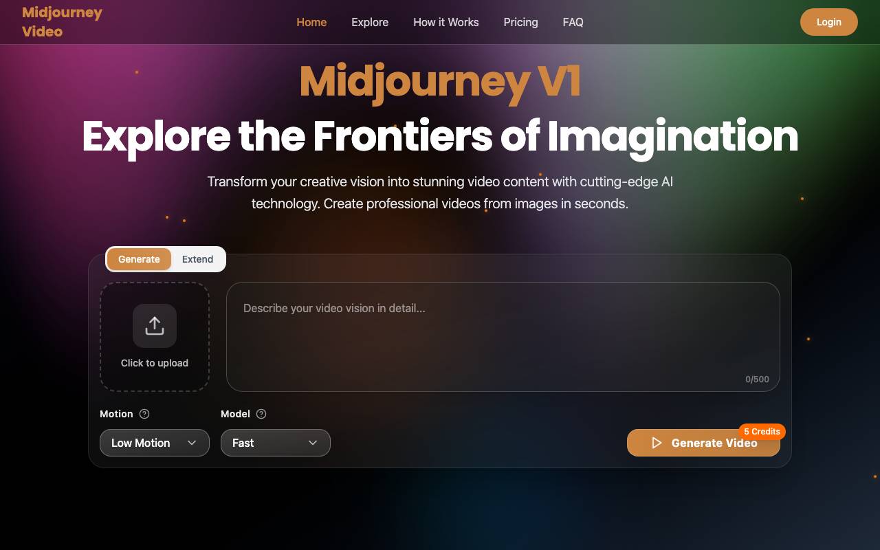 Midjourney V1 website preview
