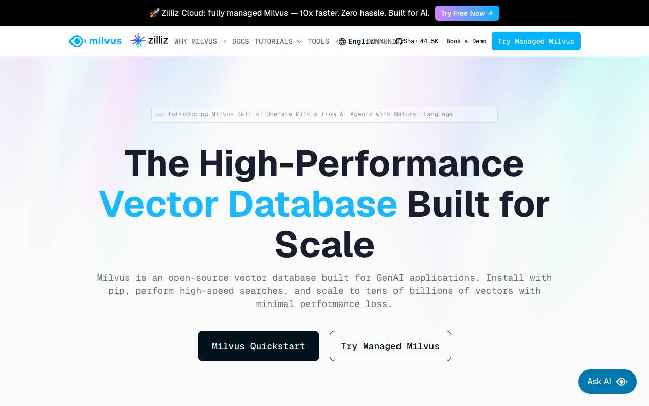 Milvus AI website preview
