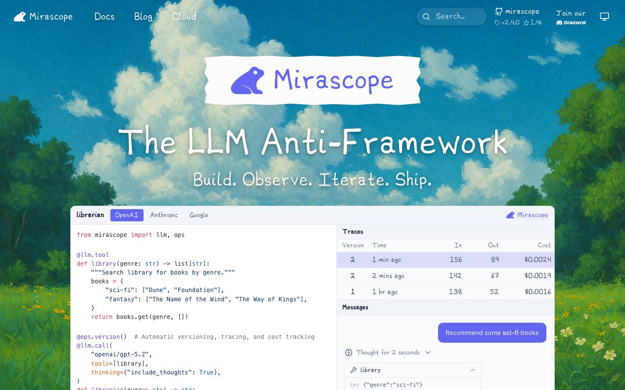 Mirascope website preview