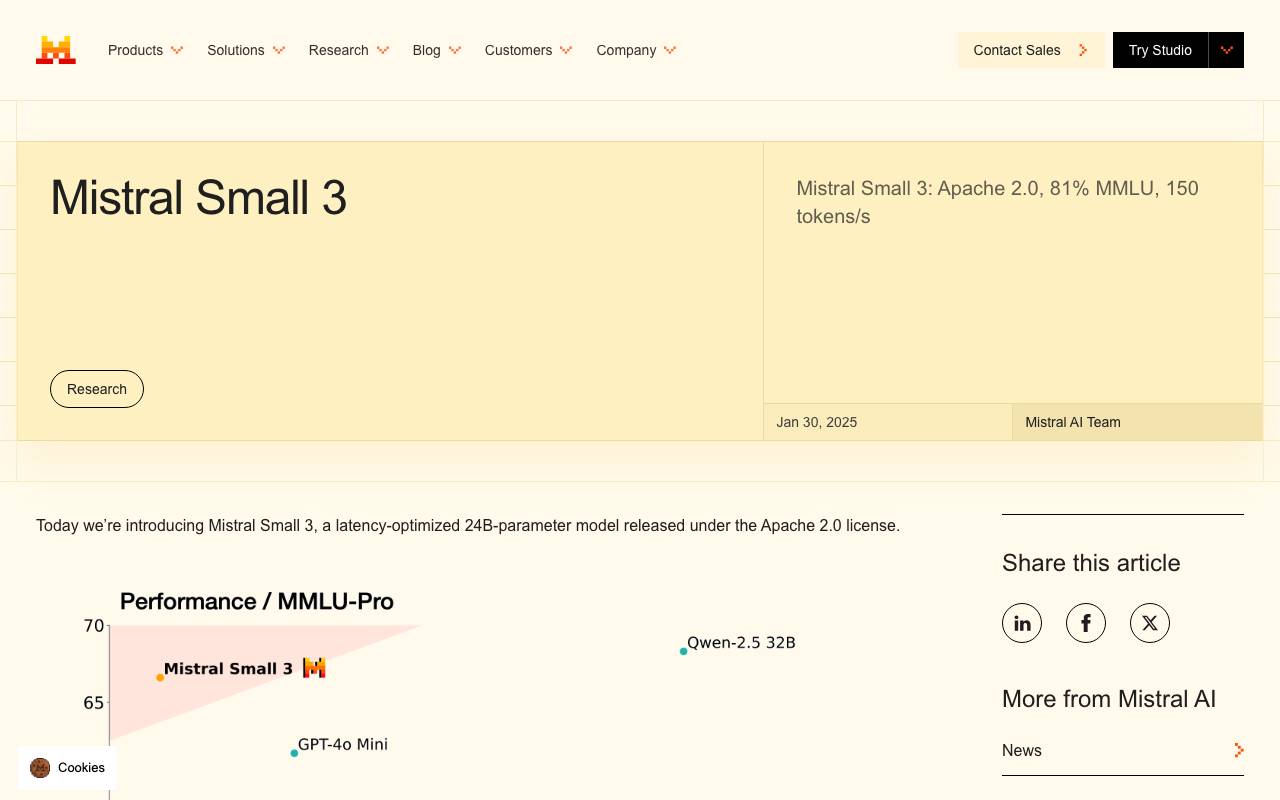 Mistral Small 3 website preview