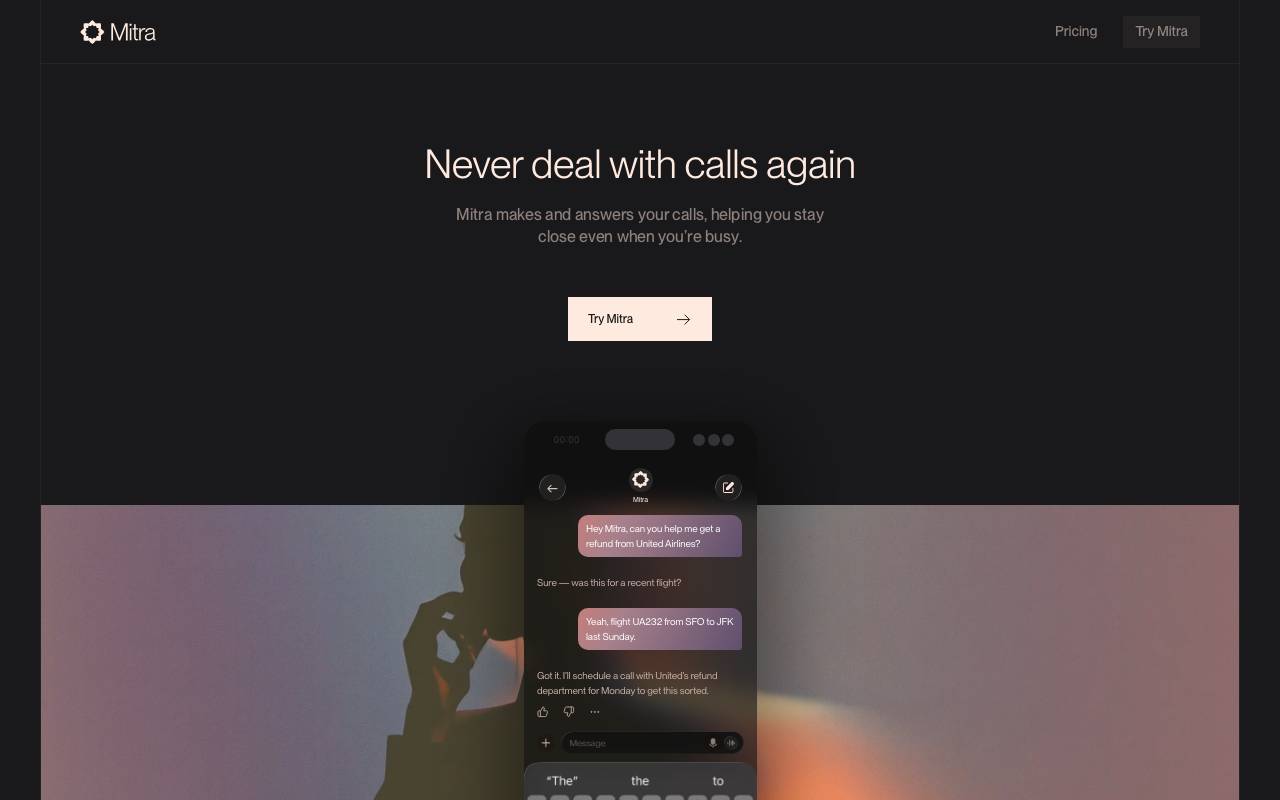 Mitra AI Phone Calling App website preview