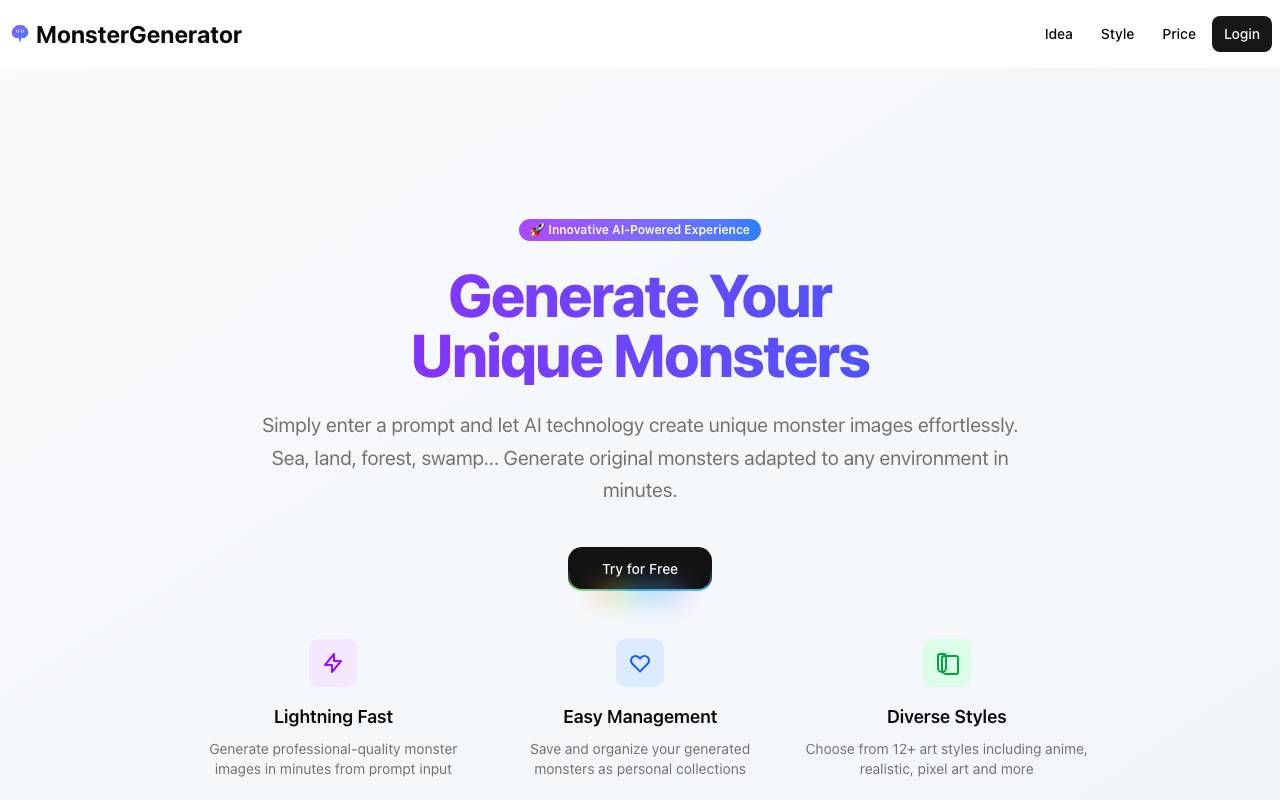 Monster Generator website preview