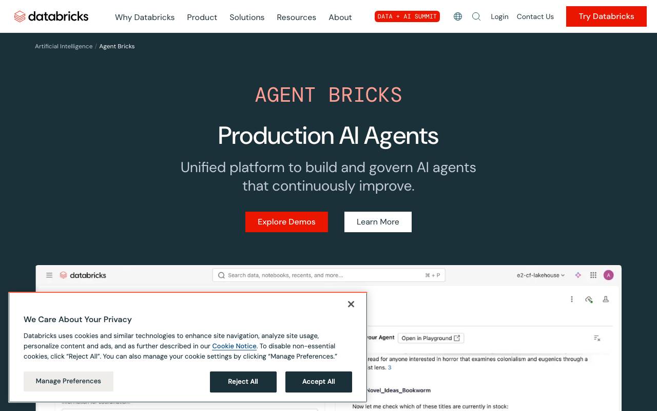 Mosaic AI Agent Framework website preview