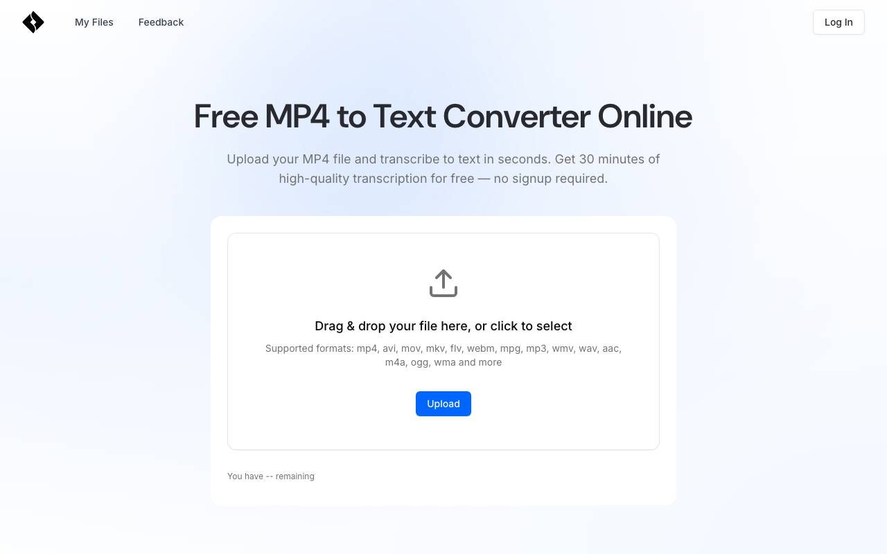 Mp4 to Text website preview