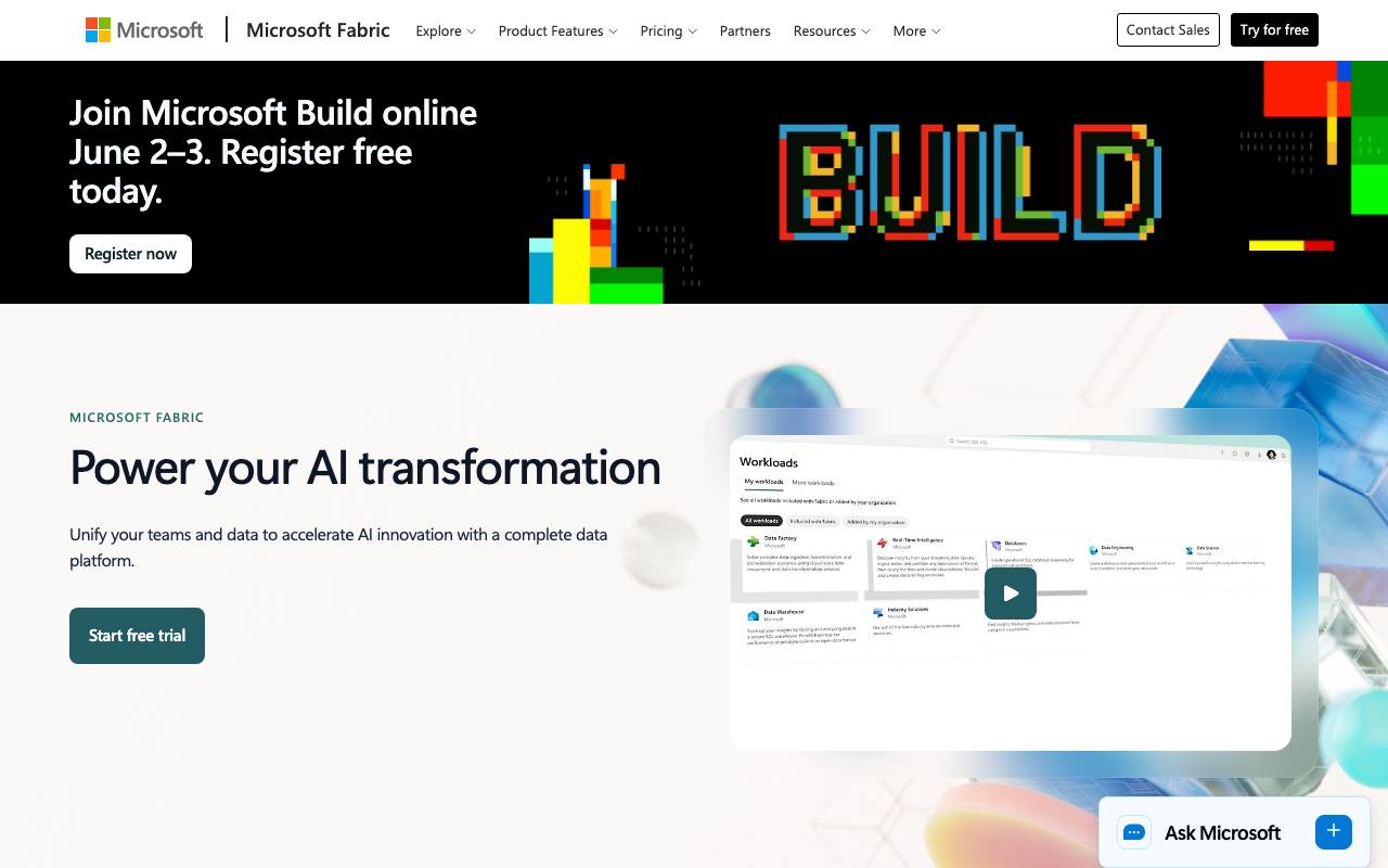MS Fabric website preview