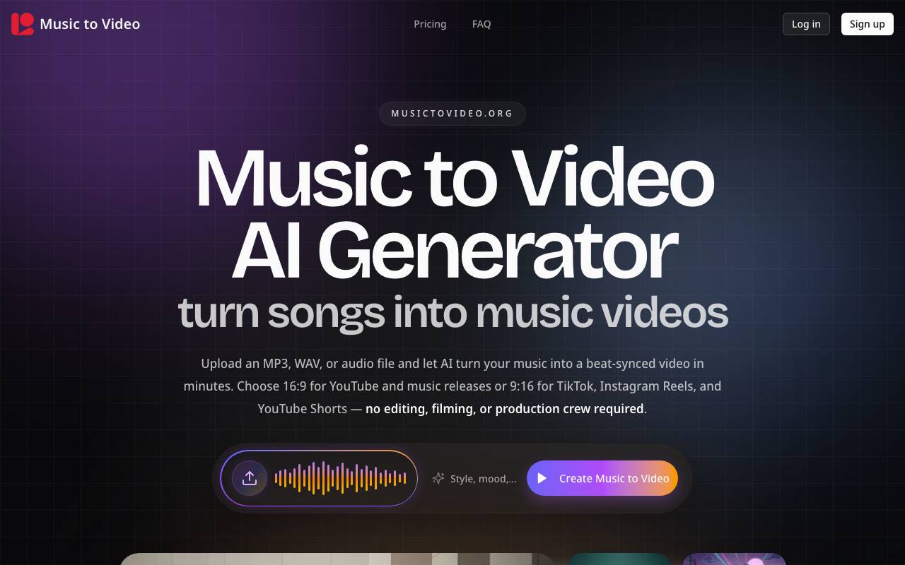 Music to Video website preview
