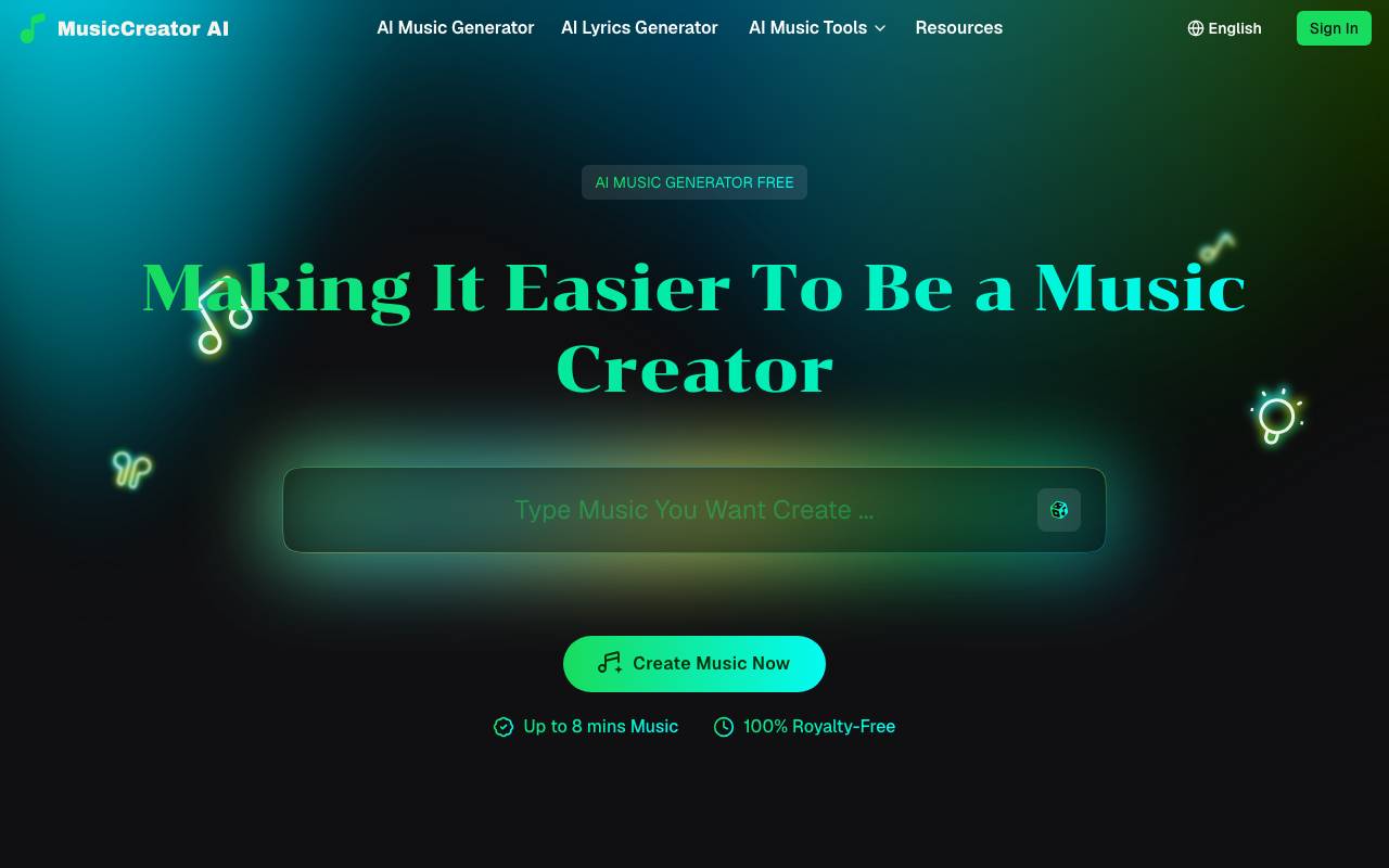 Musiccreator AI website preview