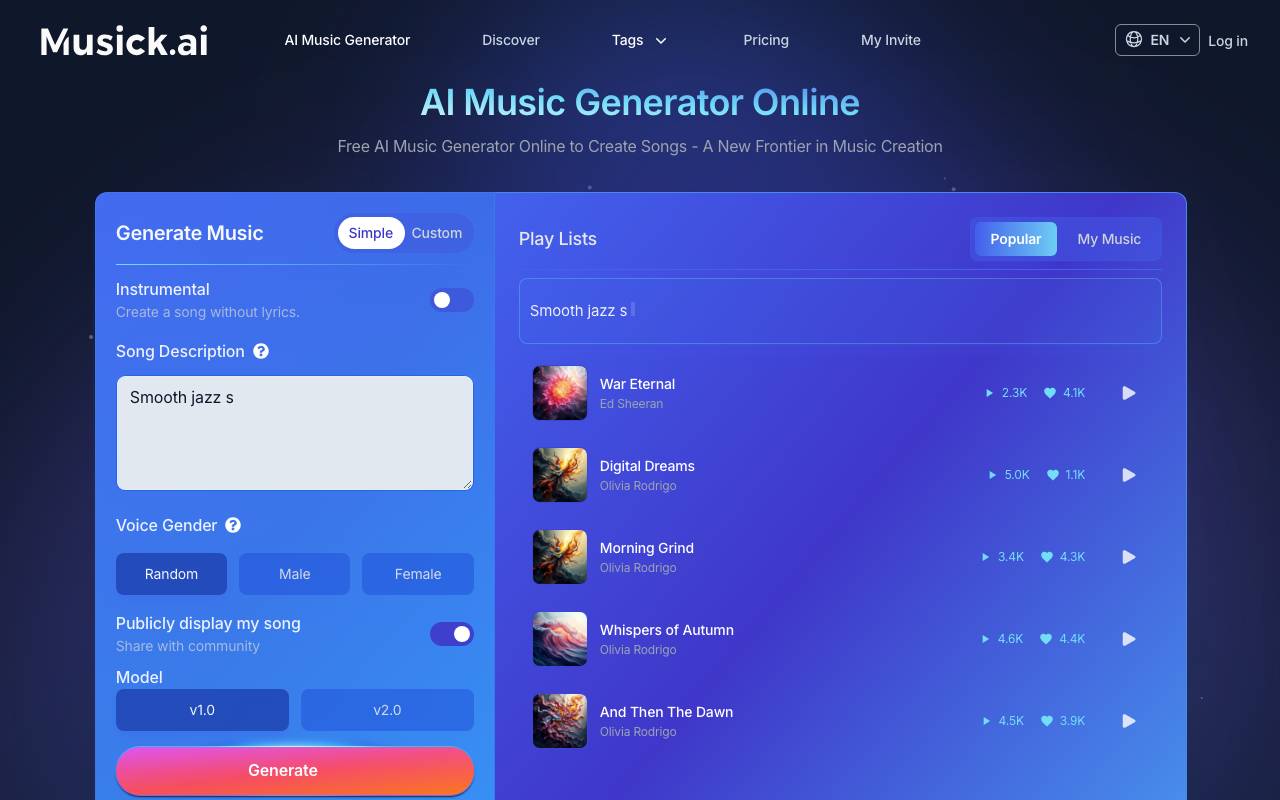 Musick AI website preview