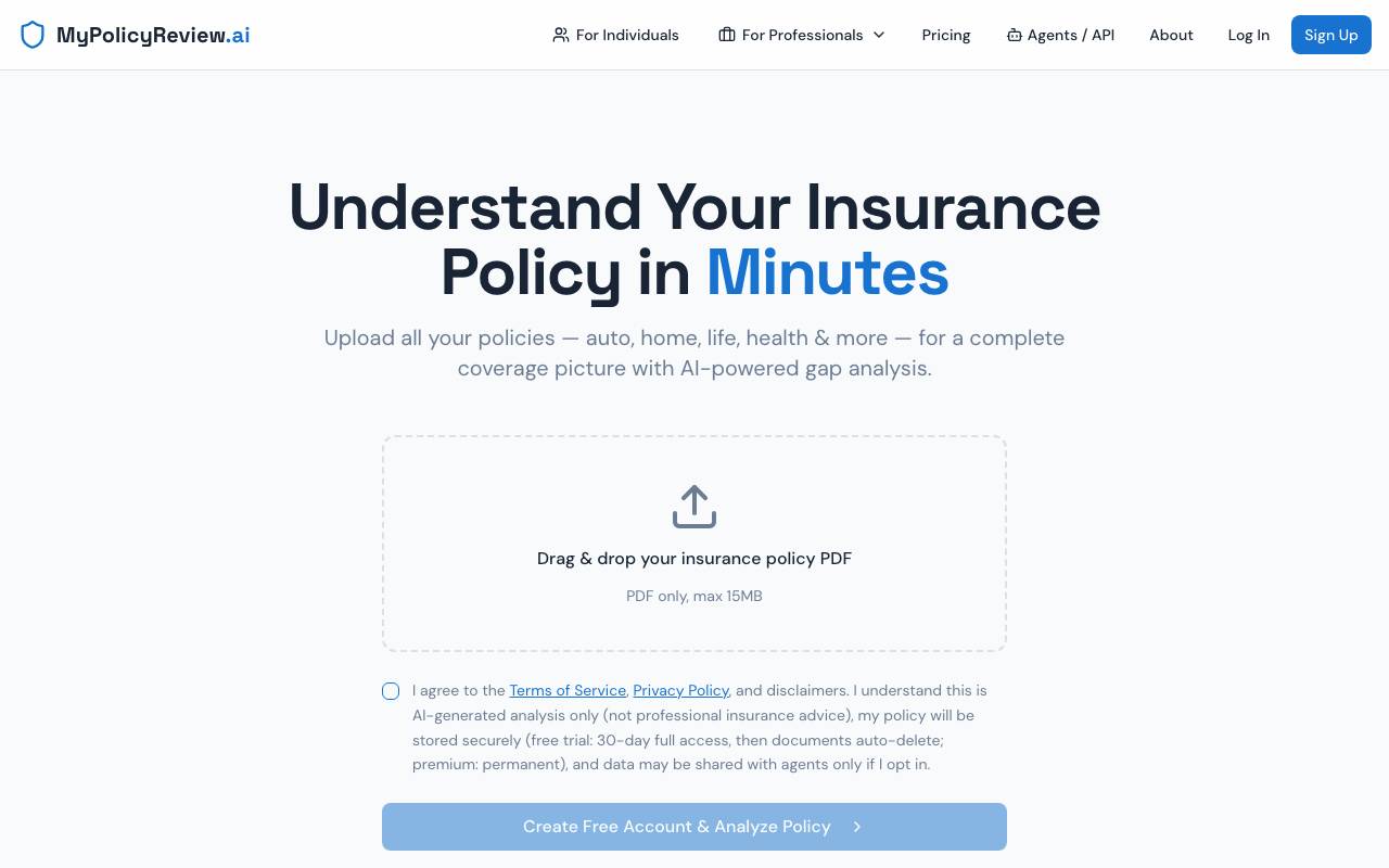 MyPolicyReview.ai website preview