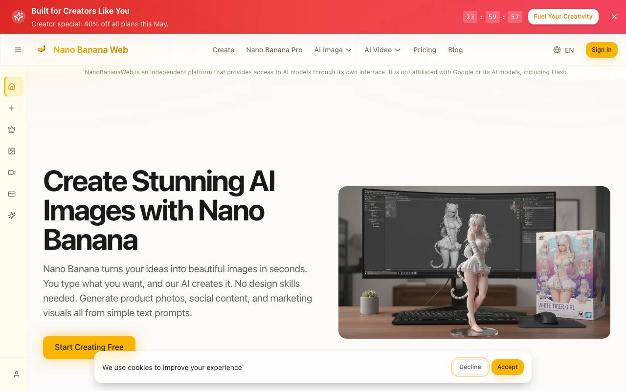 Nano Banana AI Image Generator website preview