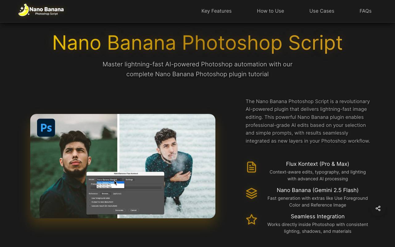 Nano Banana Photoshop Script website preview