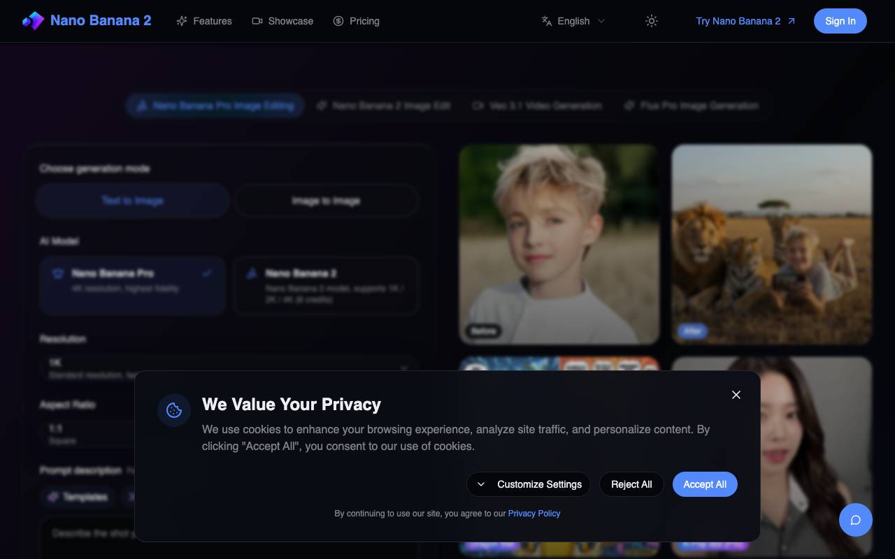 Nano Banana Pro 2 website preview