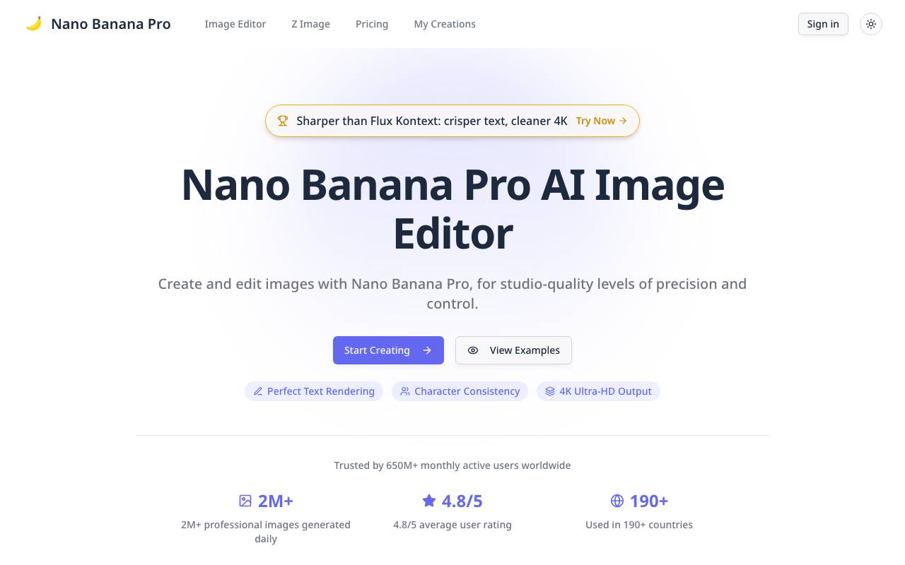 Nano Banana Pro - AI Image Editor website preview