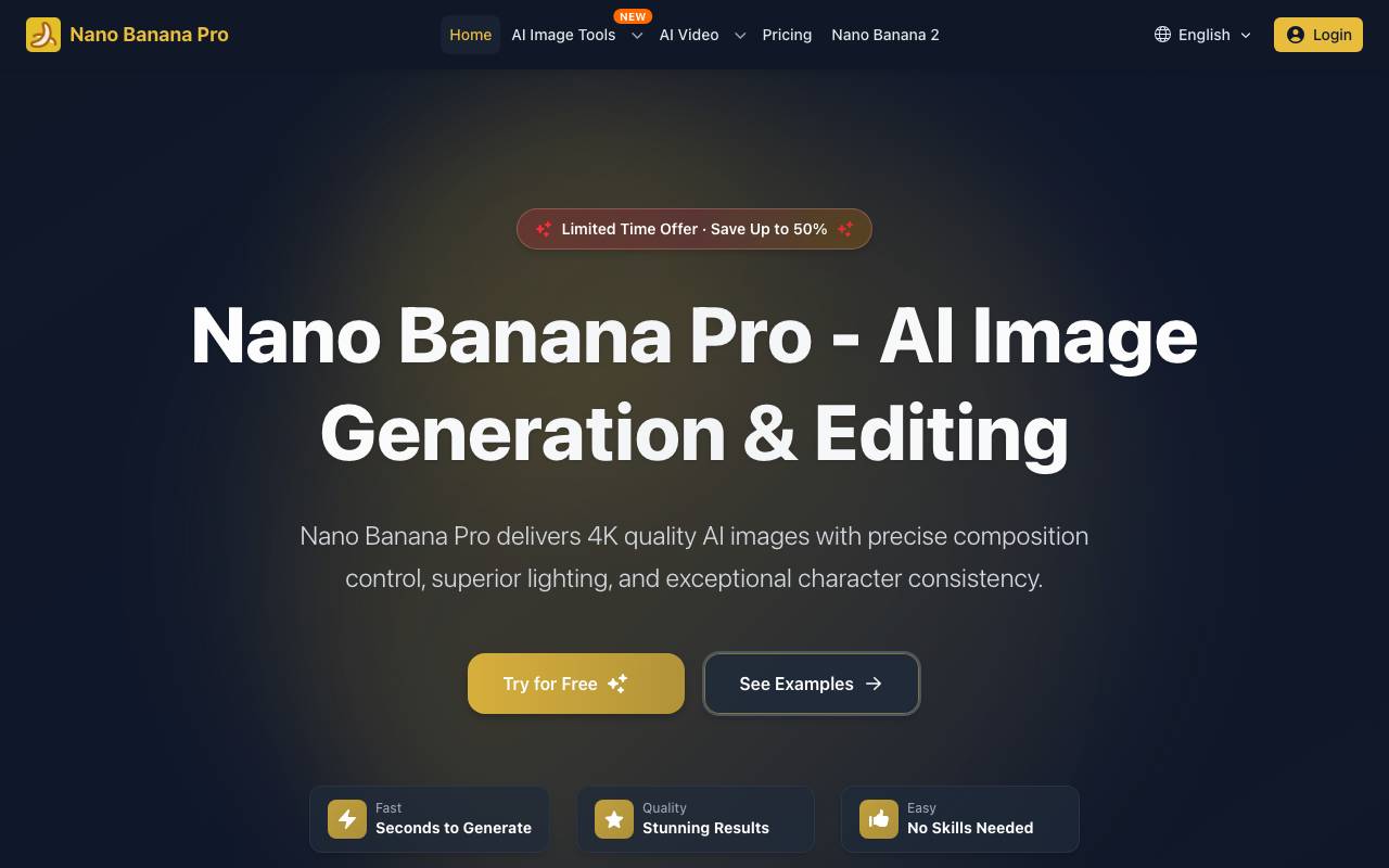 Nano Banana Pro Image Tool website preview