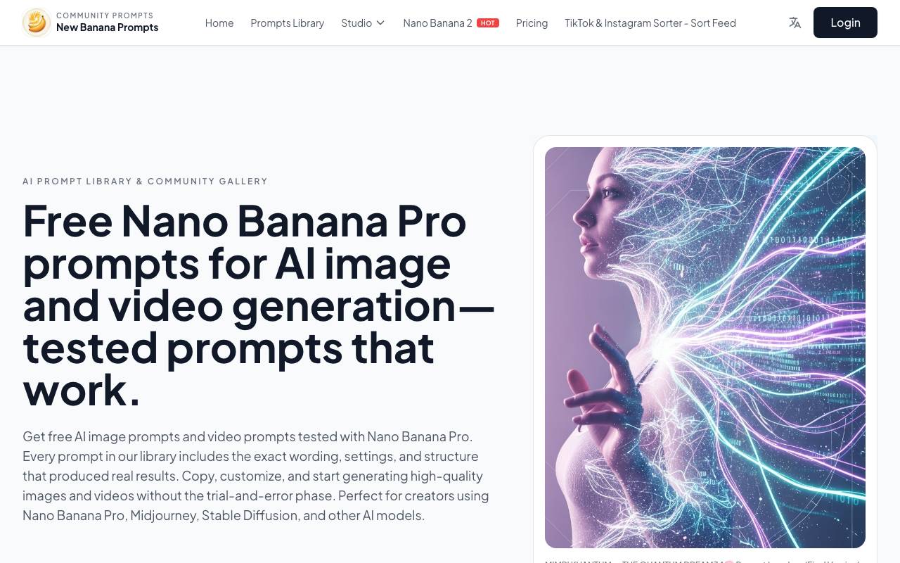 Nano Banana Pro Prompts website preview