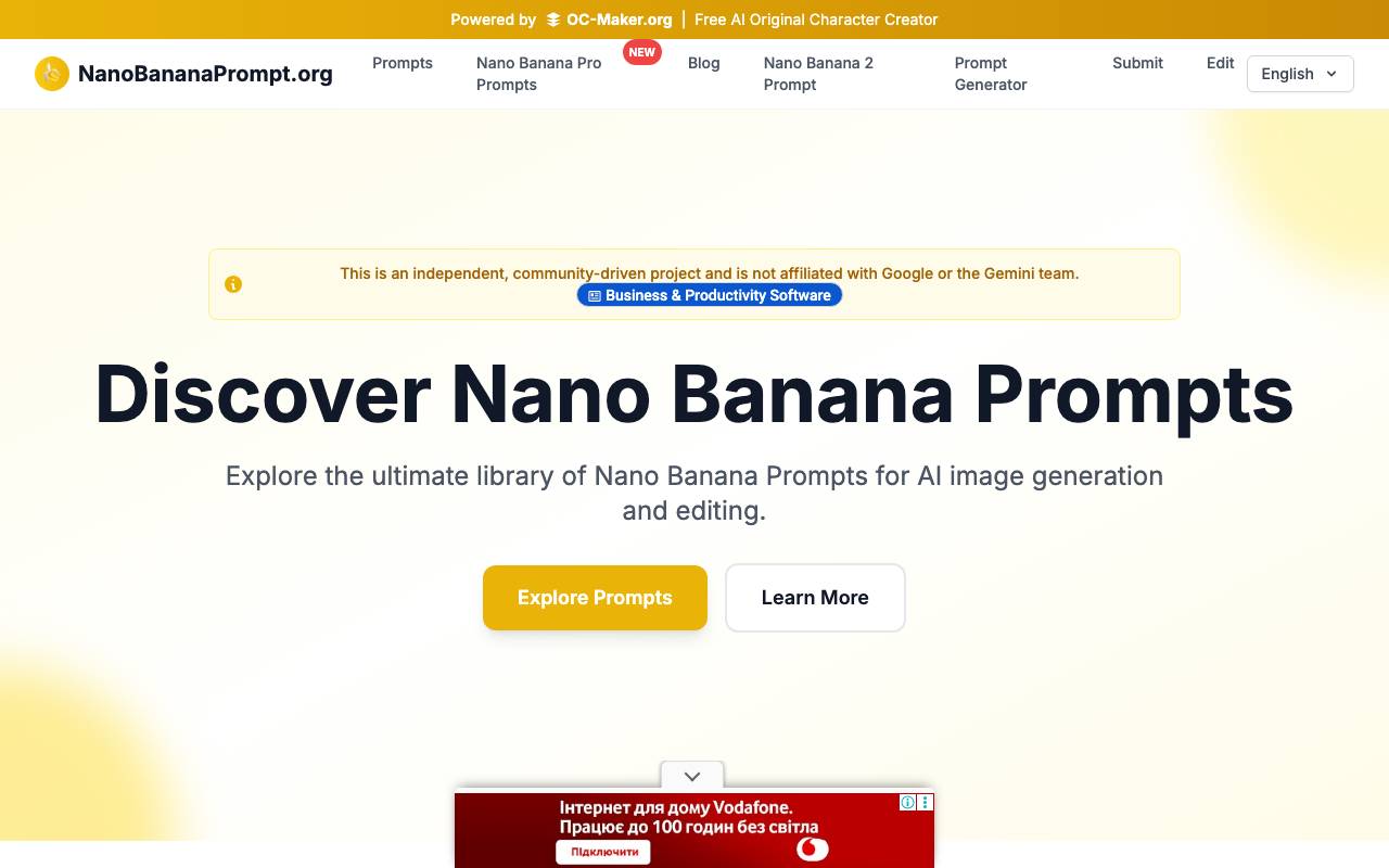Nano Banana Prompt website preview