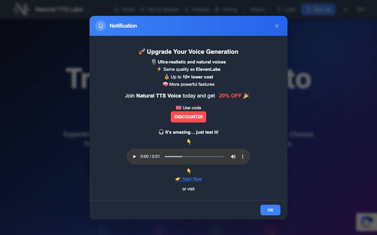 Natural TTS Labs website preview