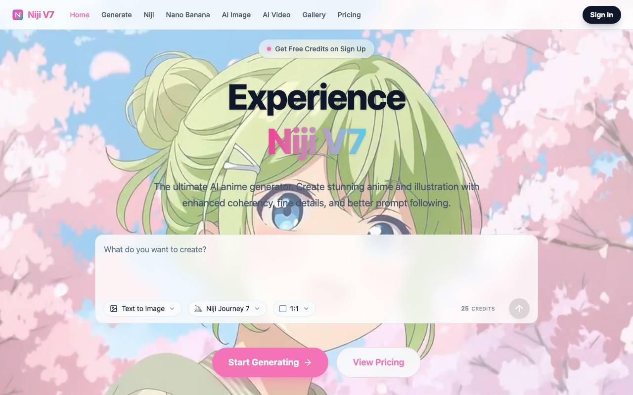 Niji V7 website preview