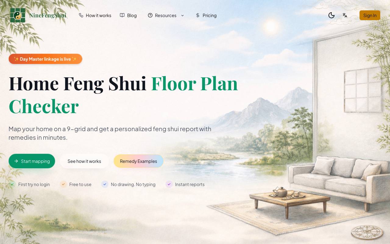 NineFengShui website preview
