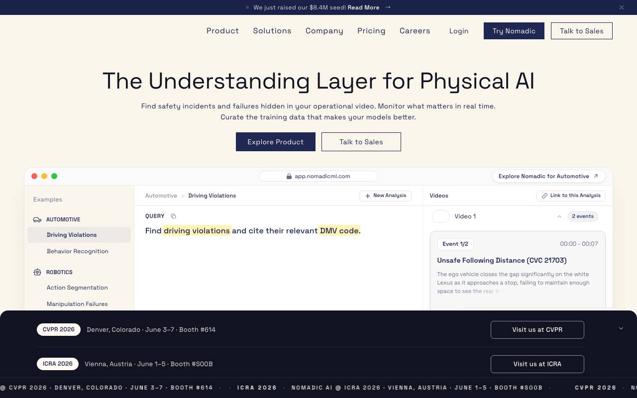 NomadicML website preview