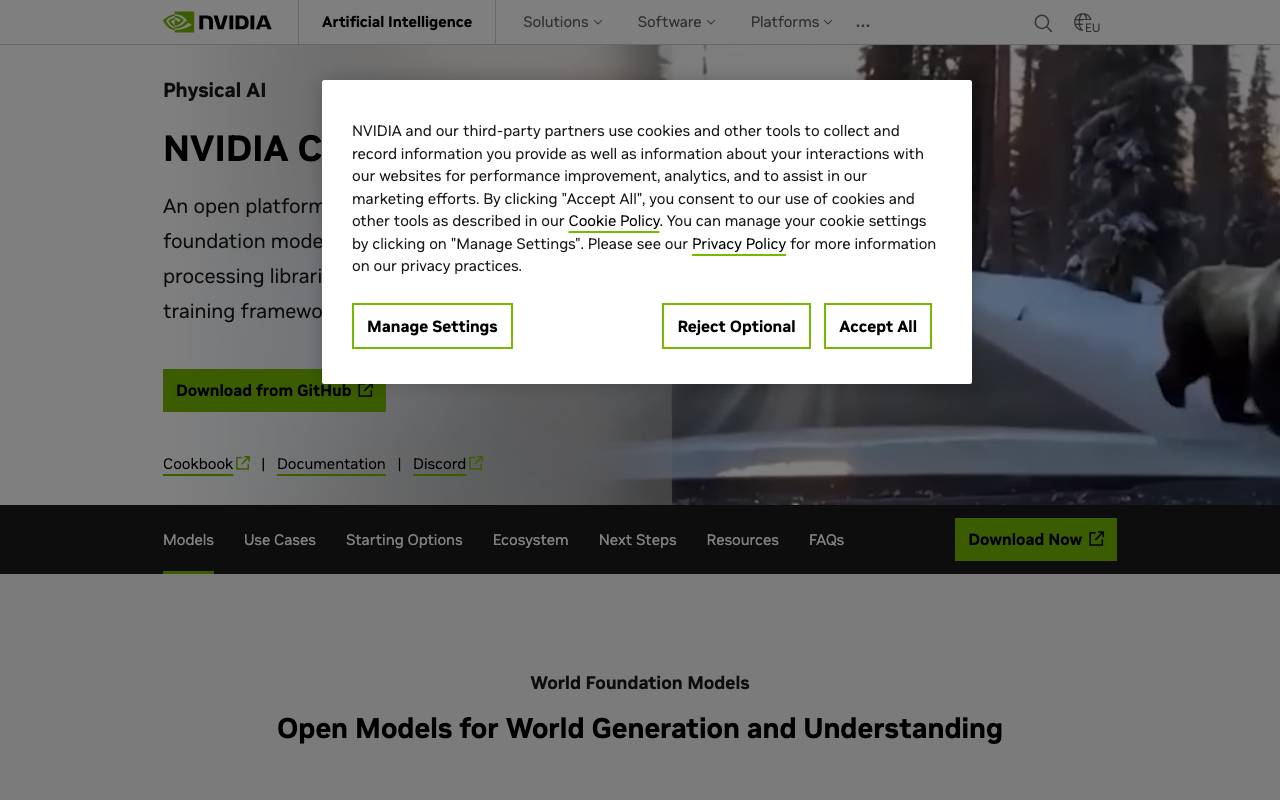NVIDIA Cosmos website preview