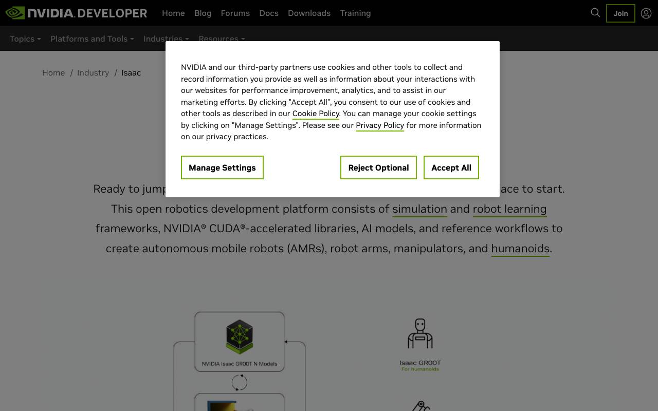 NVIDIA Isaac website preview
