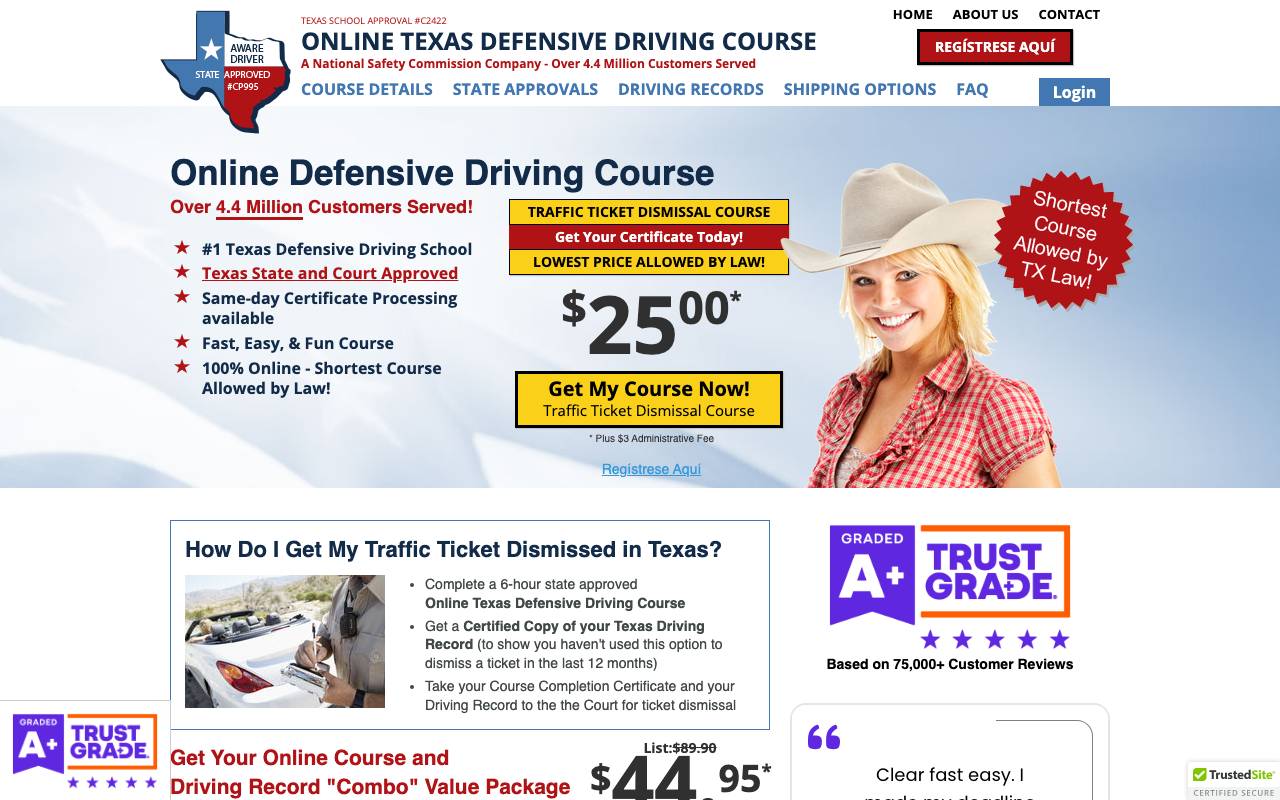 Online Texas Defensive Driving Course website preview