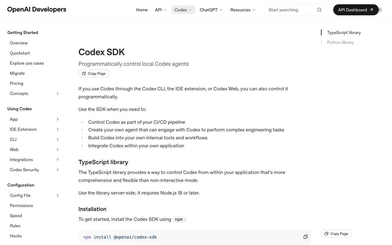 OpenAI Codex SDK website preview