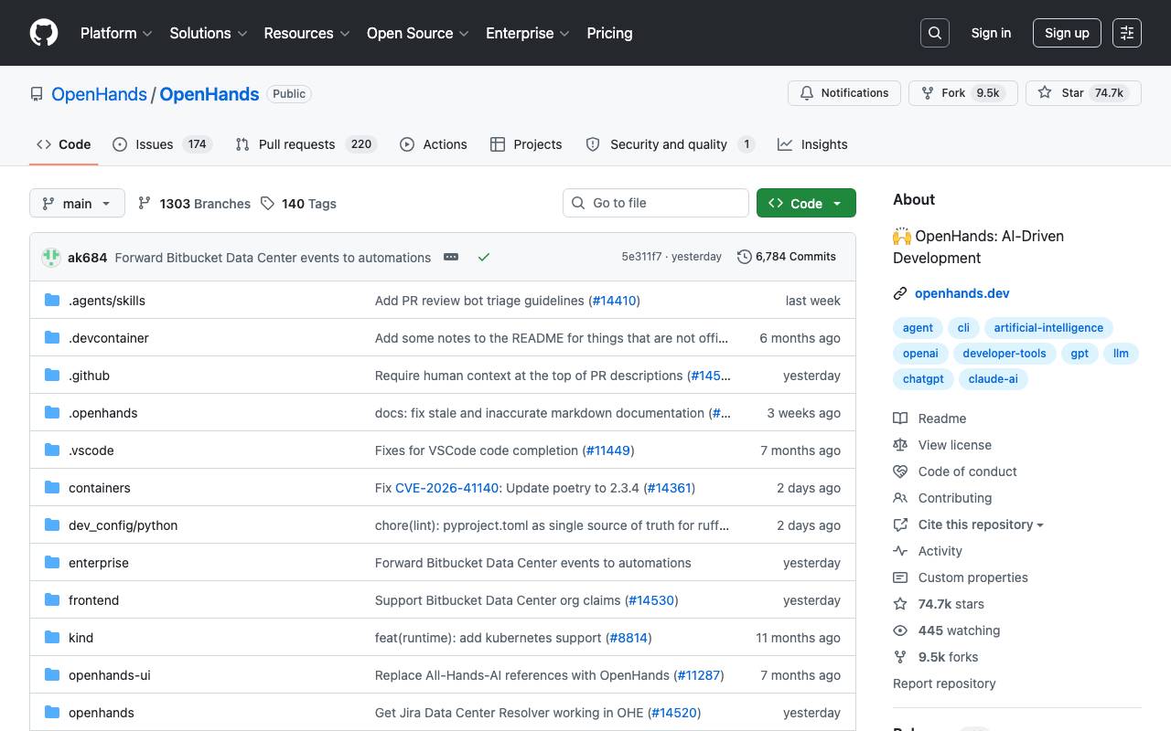 OpenHands website preview