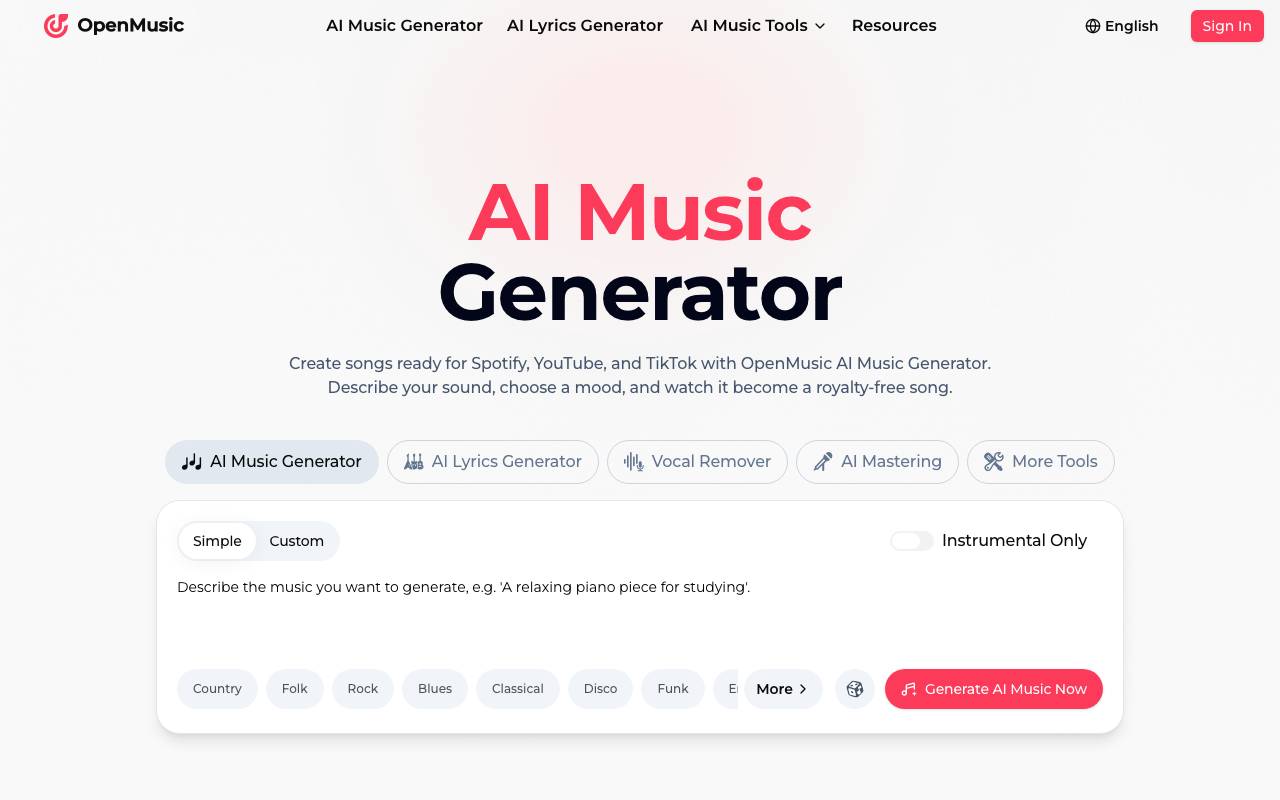 OpenMusic website preview
