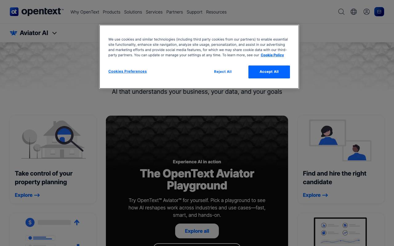 OpenText Aviator website preview