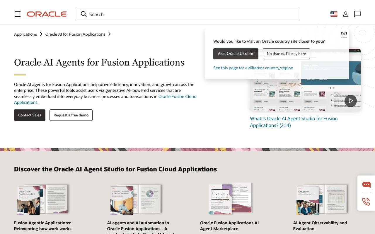 Oracle AI Agent Studio website preview