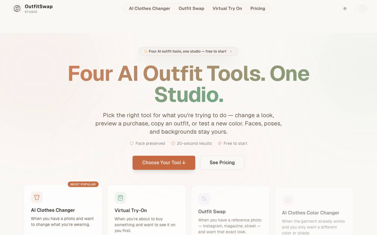 OutfitSwap Studio website preview
