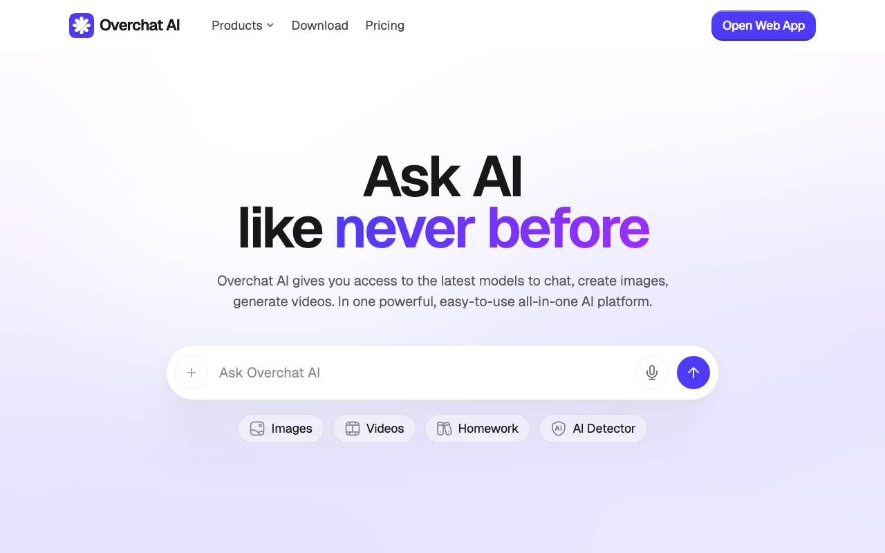 Overchat AI website preview