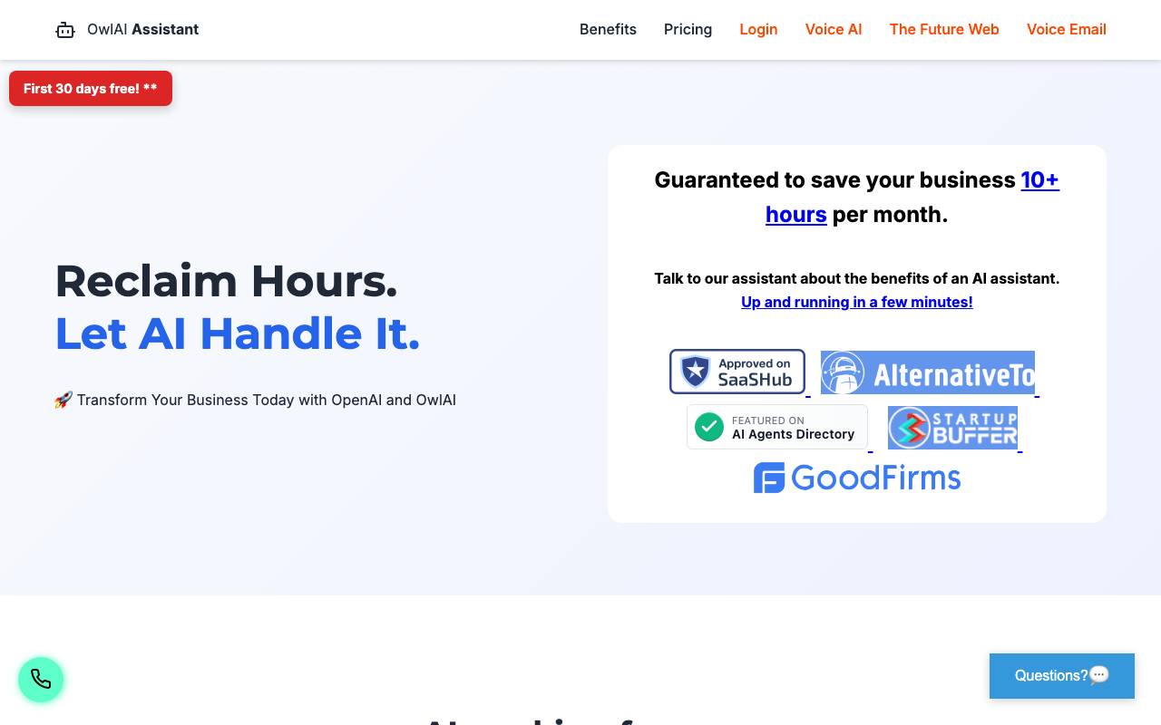 OwlAI AI Assistant website preview