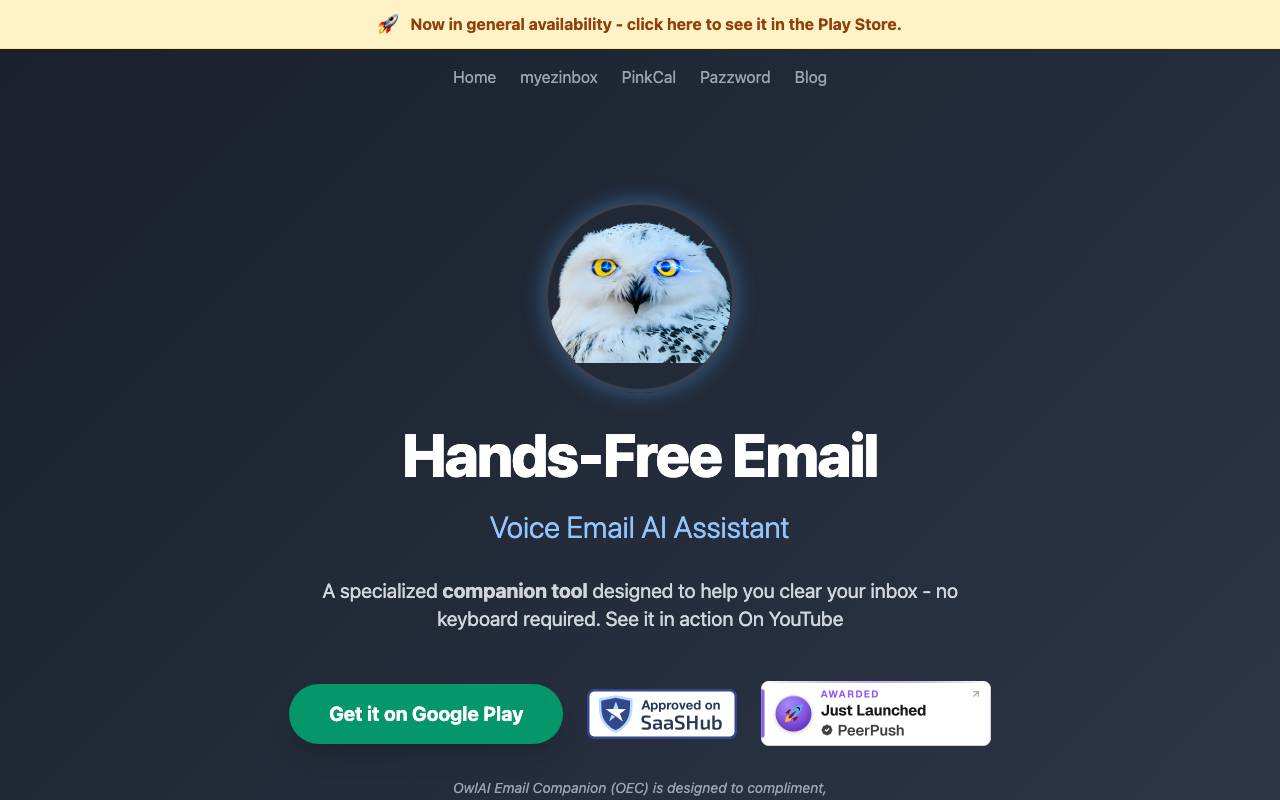 OwlAI Email Companion website preview