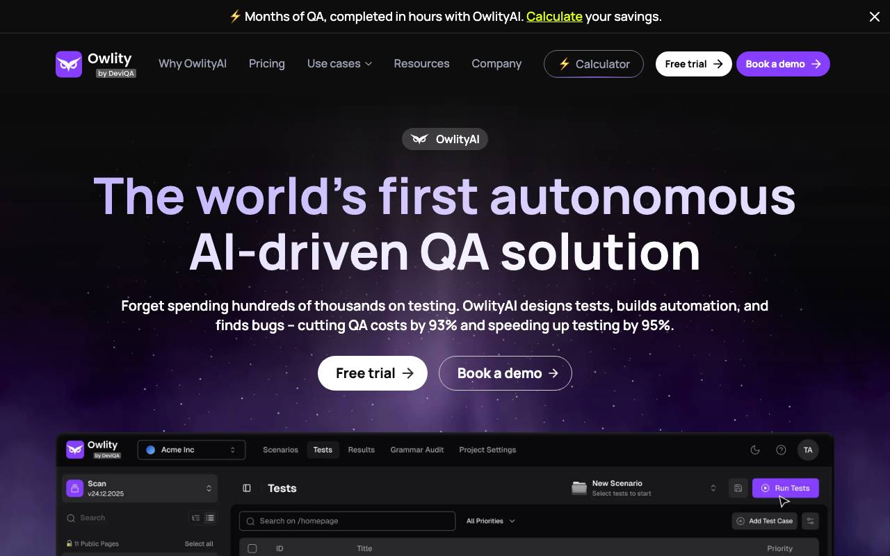 Owlity website preview